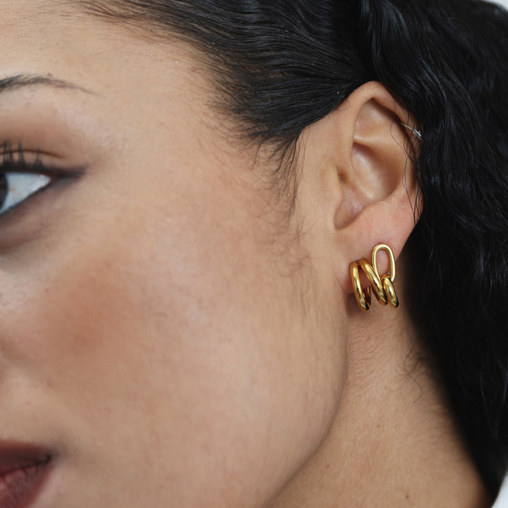 Heylin - Boucles d'oreilles à double anneau en acier inoxydable