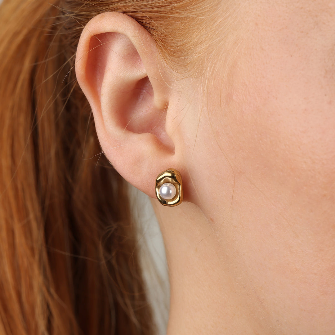 Ilse - Boucles d'oreilles clous en perle en acier inoxydable