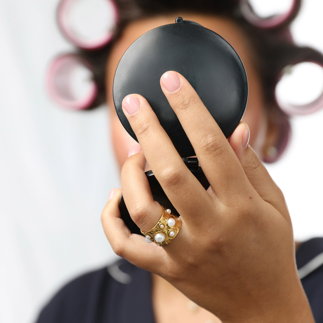 Kerstin - Bague Perle Martelée en Acier Inoxydable