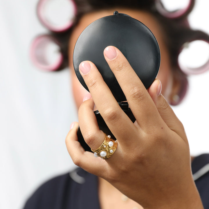 Kerstin - Bague Perle Martelée en Acier Inoxydable