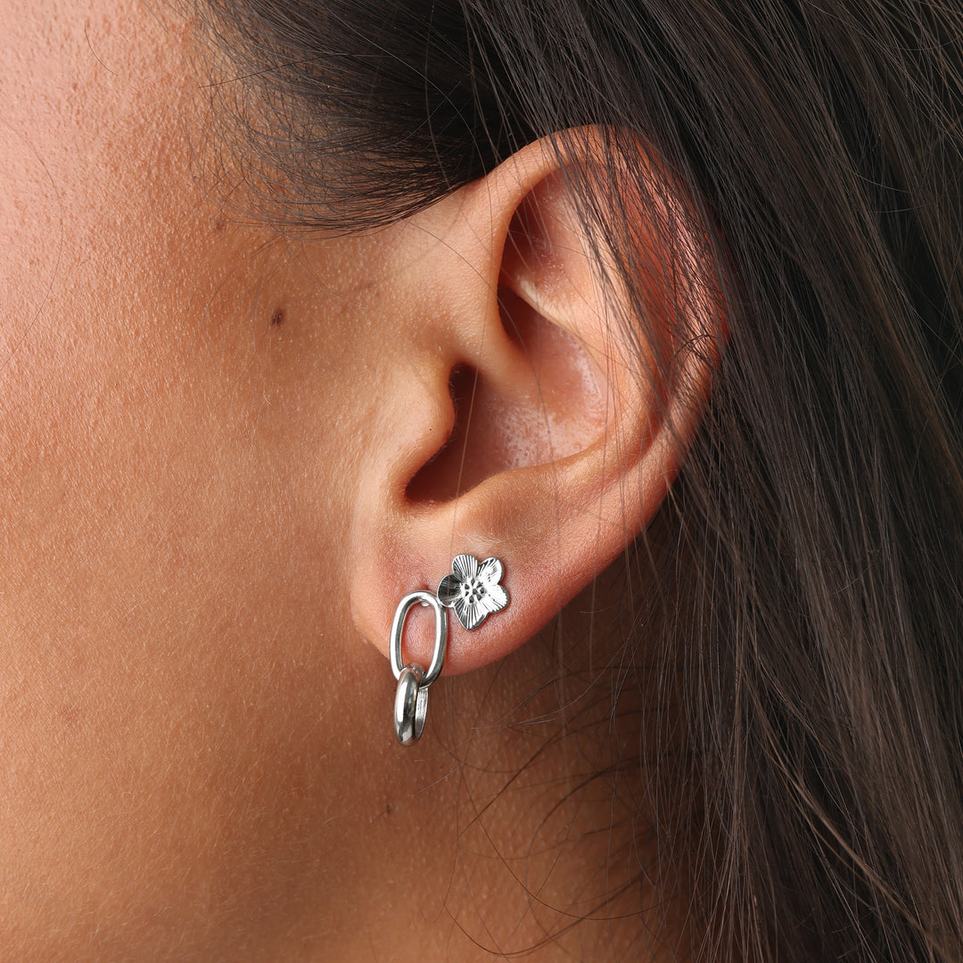 Sadia - Boucles d'oreilles clous fleur en acier inoxydable