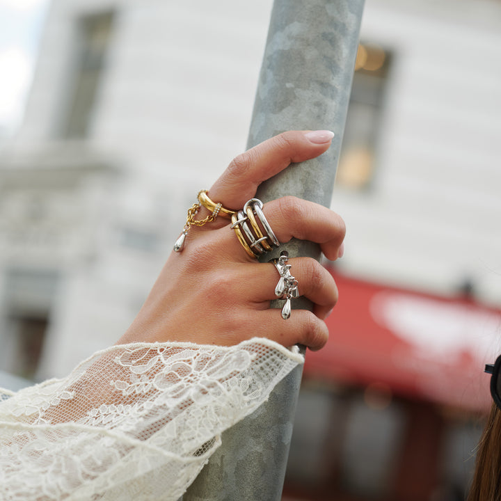 Pluie - Bague chaîne en acier inoxydable