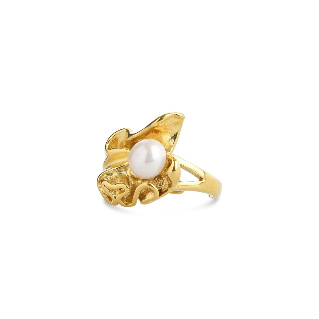 Lex – bague perle fondue en acier inoxydable, or | Timi of Sweden