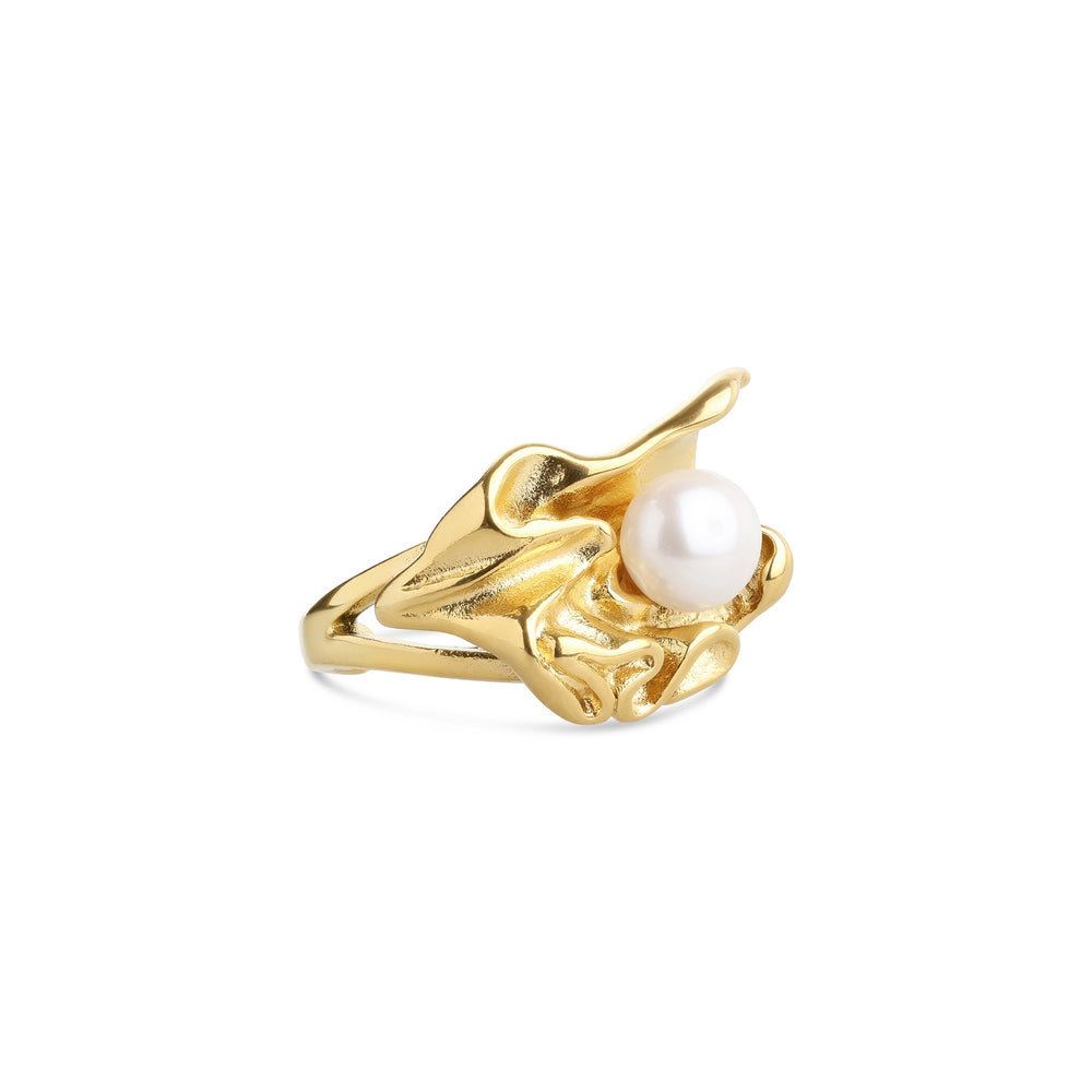 Lex – bague perle fondue en acier inoxydable, or | Timi of Sweden
