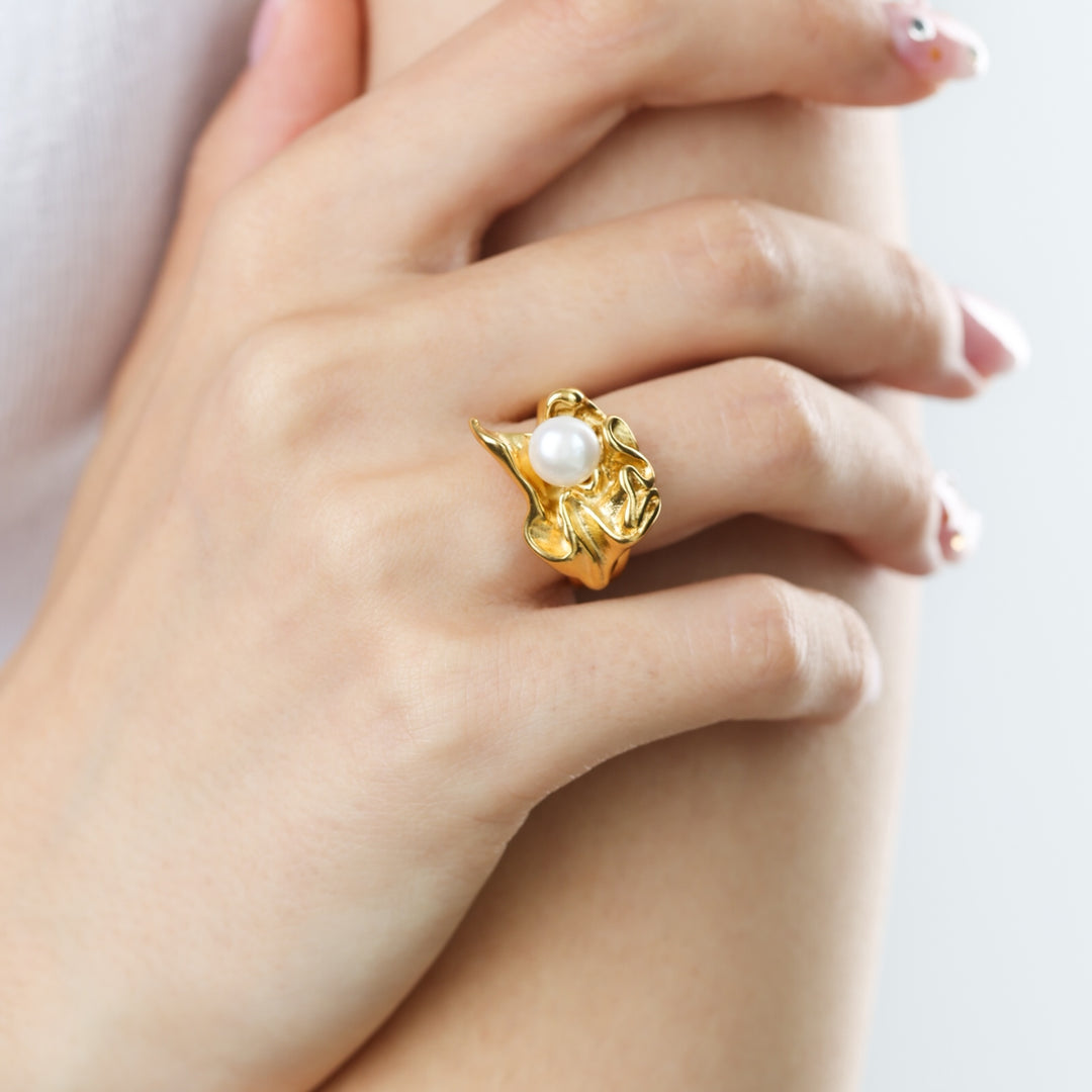 Lex – bague perle fondue en acier inoxydable, or | Timi of Sweden