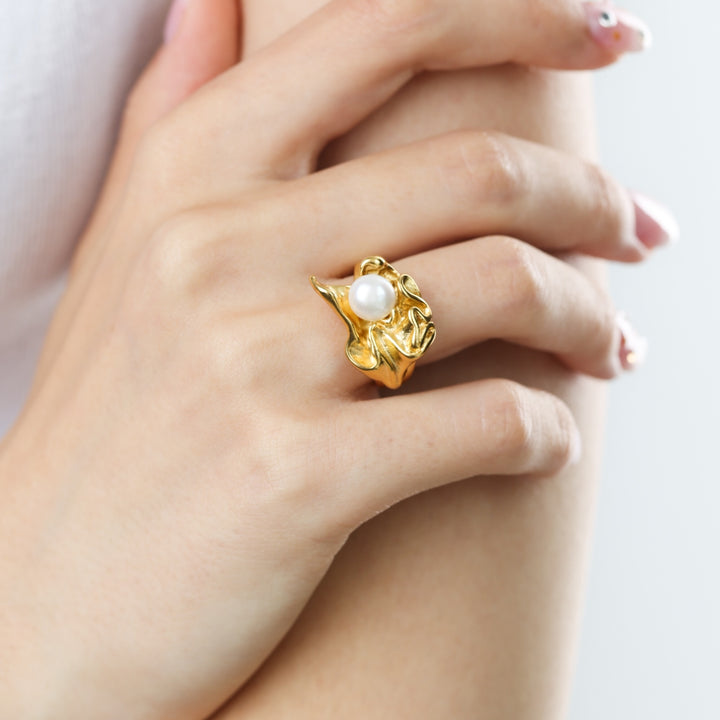 Lex – bague perle fondue en acier inoxydable, or | Timi of Sweden