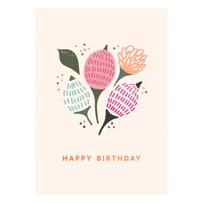 Happy Birthday Flowers Rose Gold Postcard