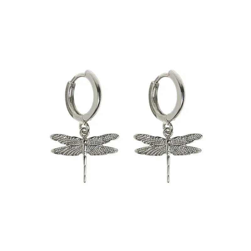 Dragonfly Small Hoop Earrings Silver