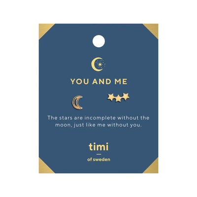 You and Me Moon and 3 Star Earrings Gold