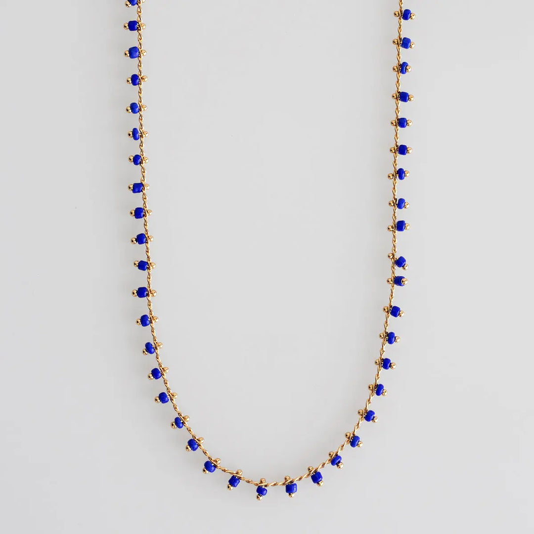 Blue Bead Necklace Gold