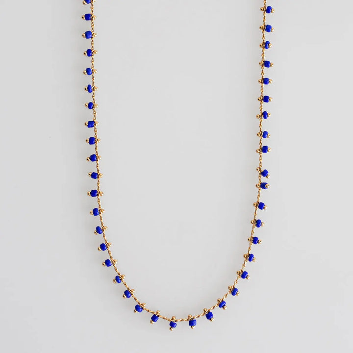 Blue Bead Necklace Gold