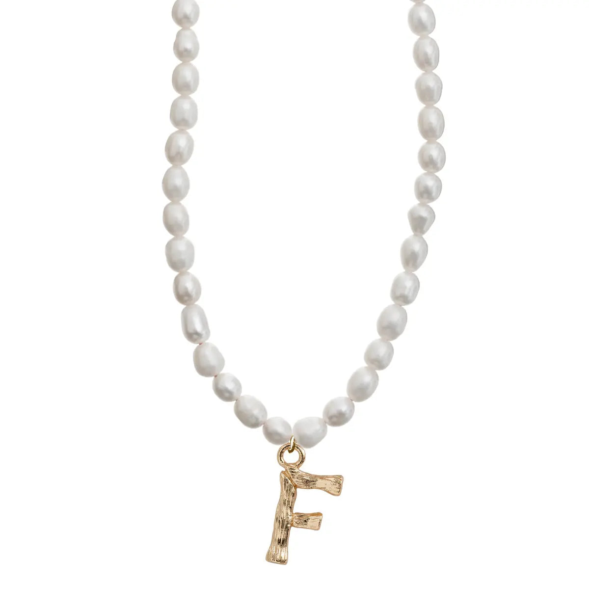 Pearl and Bamboo Letter Necklace F