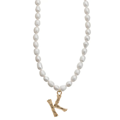 Pearl and Bamboo Letter Necklace K