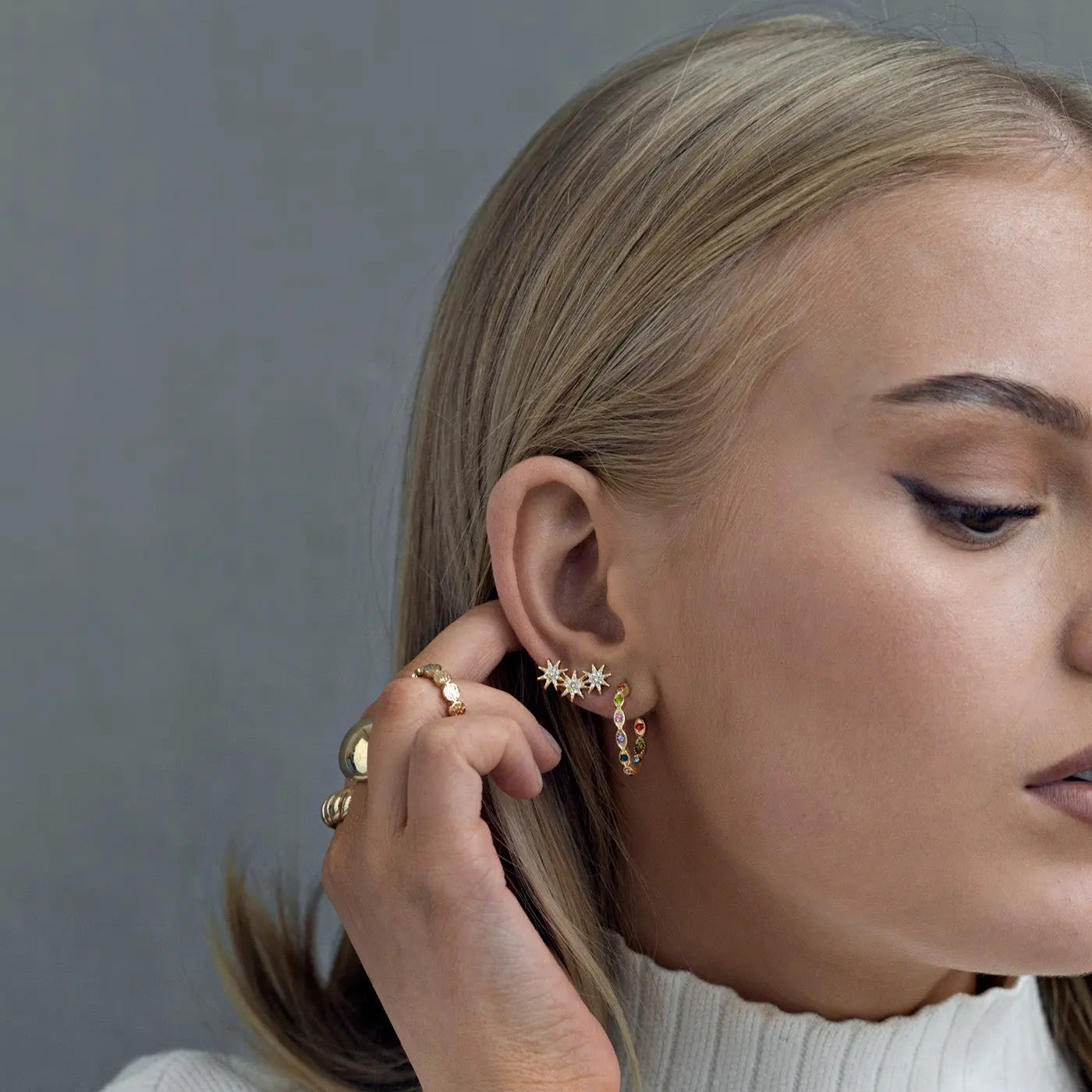 Boucles d'oreilles puces trois étoiles en cristal