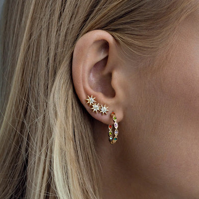 Boucles d'oreilles puces trois étoiles en cristal