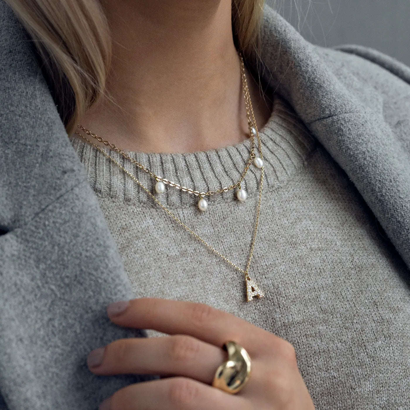 Collier Lettre Cristal Acier Inoxydable