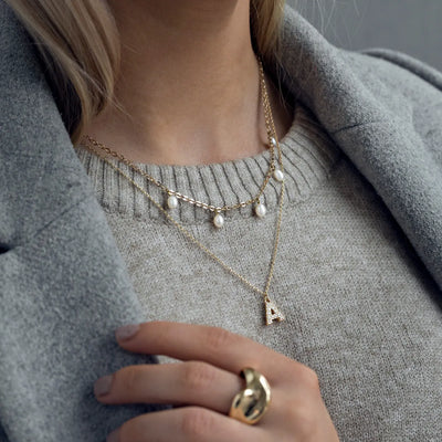 Collier Lettre Cristal Acier Inoxydable