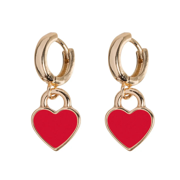 Red Enamel Heart Hoop Earring