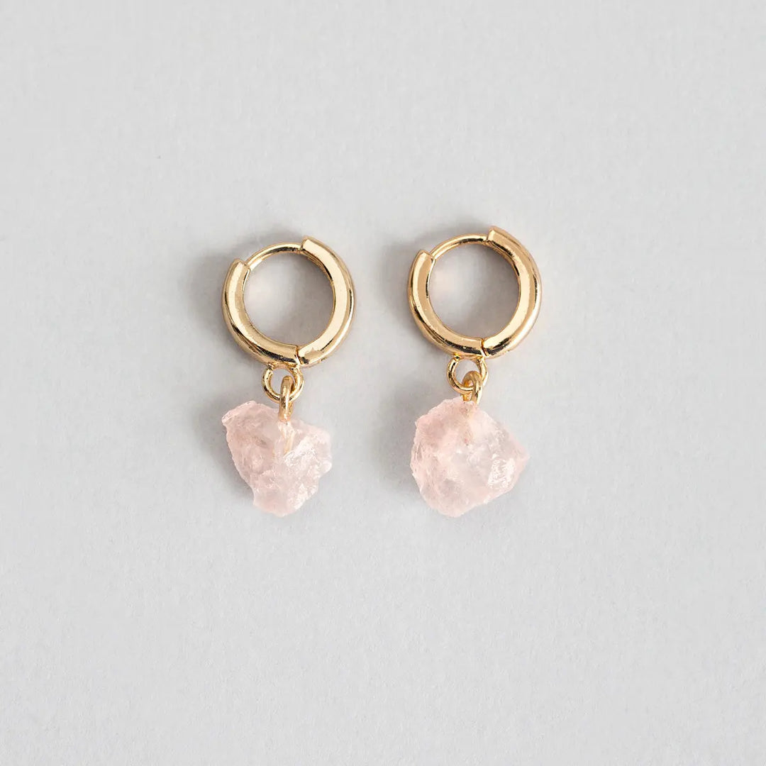 Rose Quartz Semi-Precious Hoop Earring