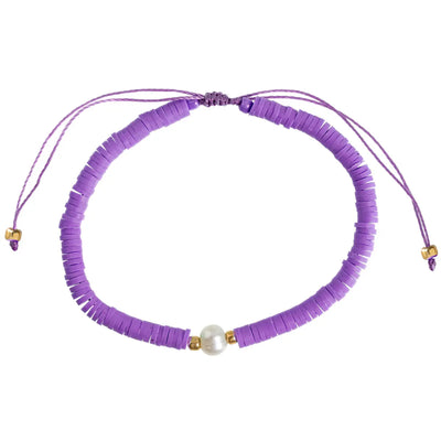 Beach Beads with Pearl Bracelet - Purple