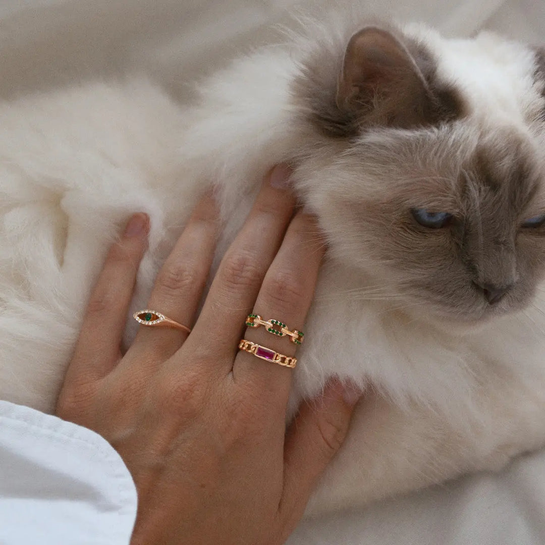 Green Crystal Chain Ring