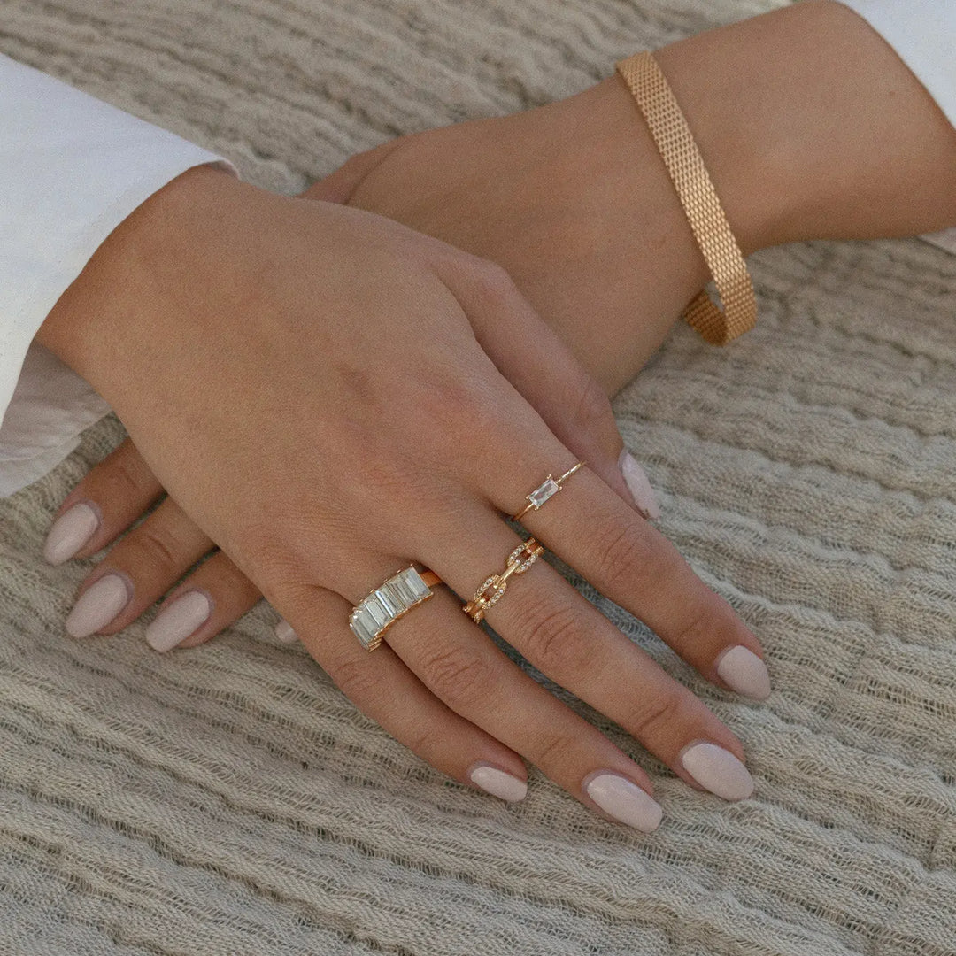 White Crystal Chain Ring