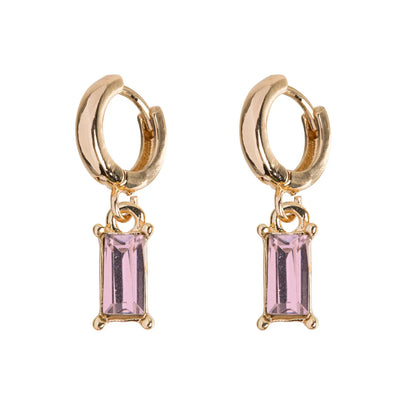 Earring Hoop with Rectangular Crystal - Pink