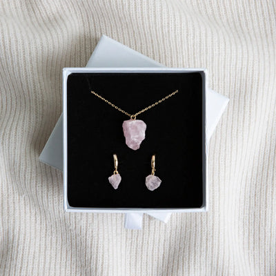 Ensemble de pierres semi-précieuses avec collier et boucles d'oreilles - Or