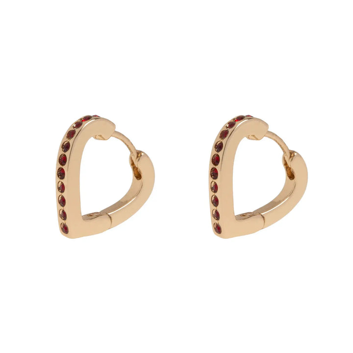 Angelina - Red Crystal Heartshaped Hoop Earrings