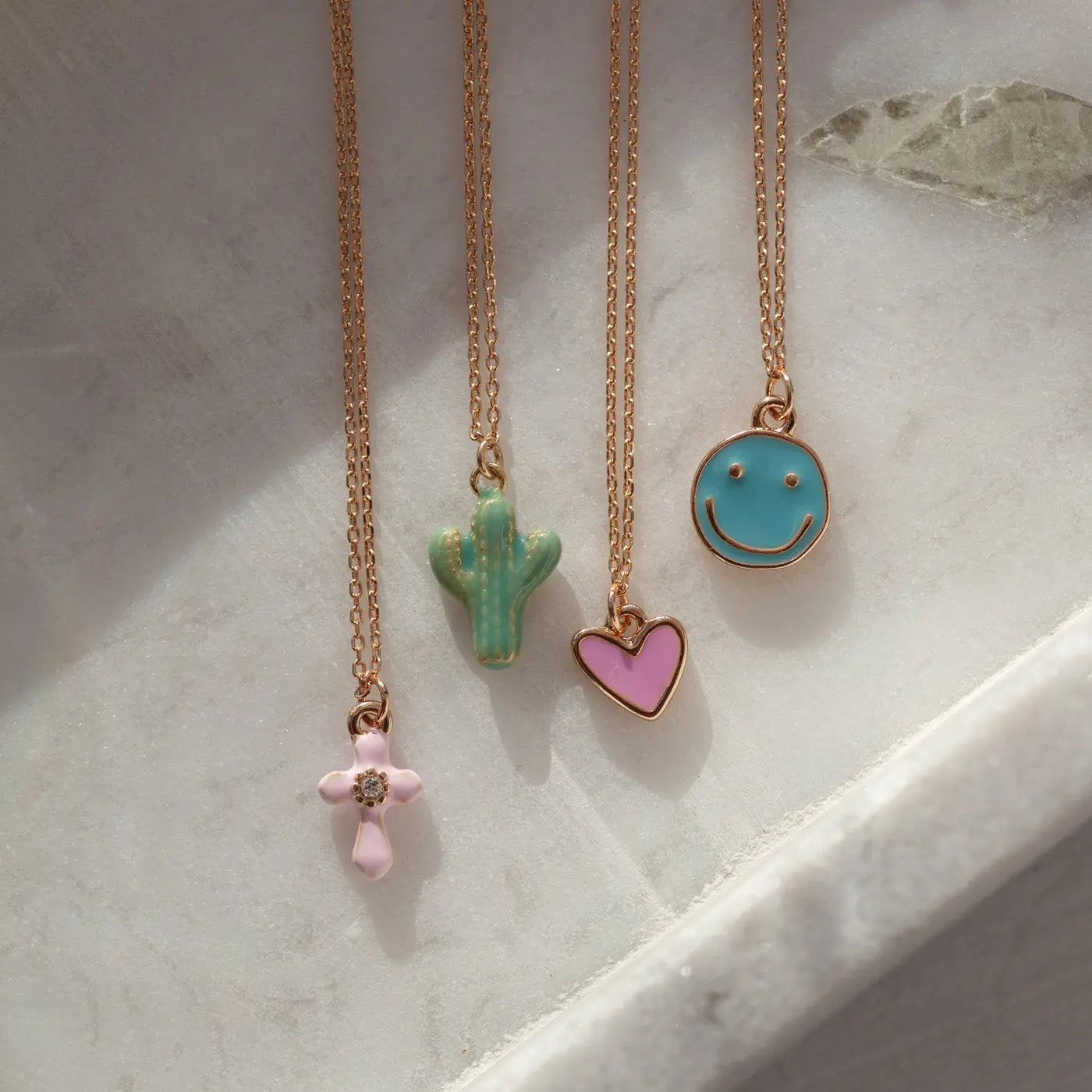 Doris - Pink Heart Enamel Necklace