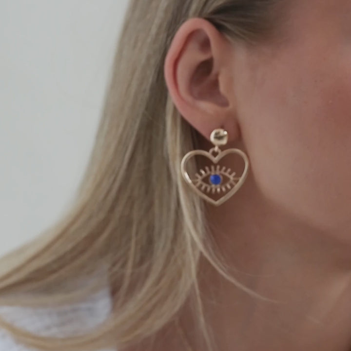 Suzy - Boucles d'oreilles à tige en forme de cœur avec mauvais œil